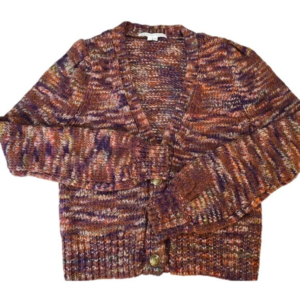 Veronica Beard Space Dye Wool Blend Crest Button Cardigan Sweater Orange L